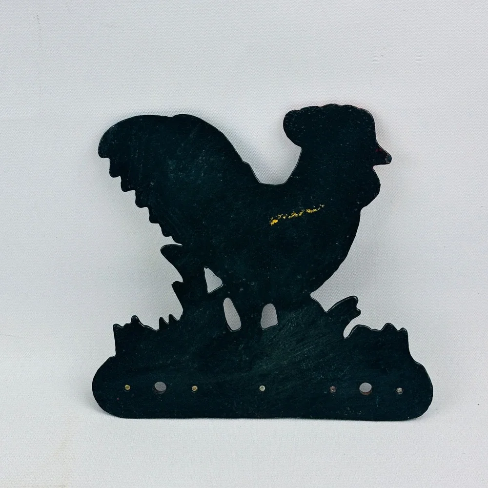 Vintage Cast Iron Rooster Chicken Key Rack Wall Mount 5 Hook Farmhouse Country